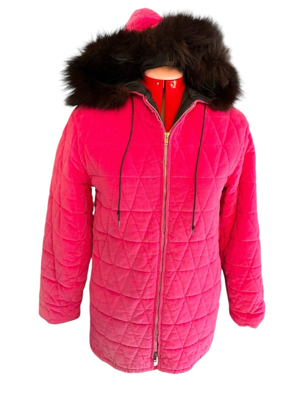 Vintage 1960s Look of Valor Pink Quilted Faux Fur Hood Winter Coat